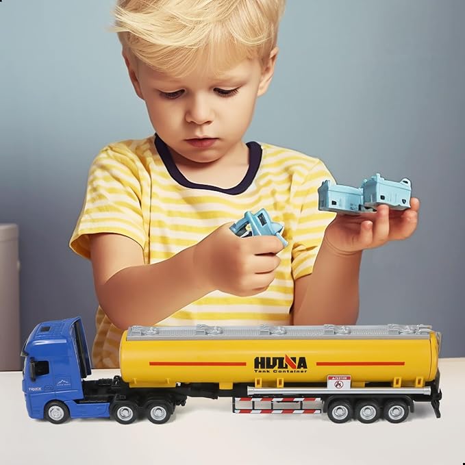 Tanker Semi Truck Toy, Large 1/50 for MAX Diecast Model Oil Tank Metal Transport Truck, Semi Truck and Trailer Gifts for Boys Adult Model Car Collector -BlueYellow