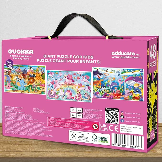 QUOKKA Giant Floor Puzzles for Kids Ages 4-6 – 2x3 Ft Glow in the Dark Jumbo Jigsaw Puzzles for Kids Ages 3-5 – 48 Large Pieces Magic Fantasy Unicorn Scene for 4-8 yo – Toy with Gift Box for Toddlers