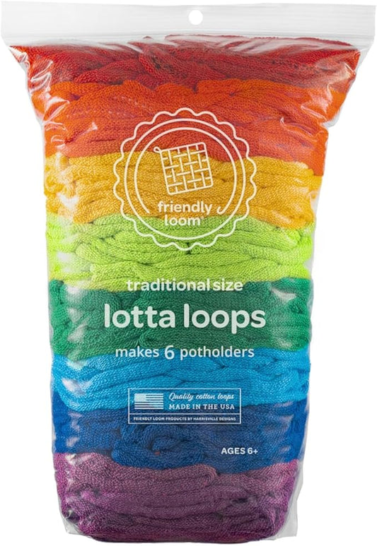 Friendly Loom Quality Cotton Weaving Loops in Rainbow Colors – 7” Traditional Size | Weave 6 Functional Potholders | Made in the USA
