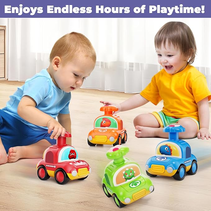 MOONTOY Press Go Dinosaur Toy Cars for Toddlers 1-3 Baby Toys for 1 2 Year Old Boy 1st Birthday Girl Gifts 6-9-12-18 Months Push Car Truck Toddler Boy Toys 1-2 2-3 2-4 Easter Basket Stuffers for Kids