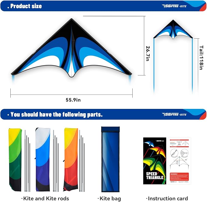 Delta Kite Set for Kids and Adults,Extremely Easy to Launch for Beginners, Perfect for Beaches and Parks,ites for Beach Trip Park Family Outdoor Games and Activities (Speed Triancle 3-Piece Set, 3)