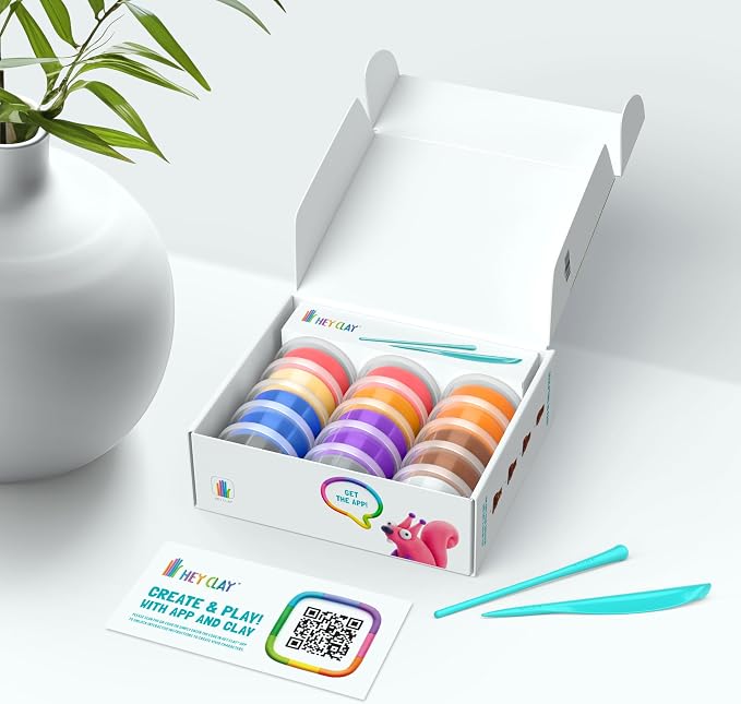 HEY CLAY Set - Colourful Modeling Air Dry Clay Kit for Kids 15 cans and Sculpting Tools with Fun Interactive Instructions App - Children 3+ (Forest Animals)