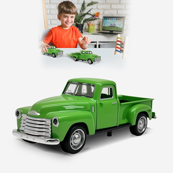 Little Green Truck Toy for Toddlers 2 3 4 5 6 7 8 Year Old Boys Girls,1:32 Alloy Toddlers Car Toy Driveable,Car Door Can Open,Toy Trucks for Kids Easter Christmas Birthday Gifts