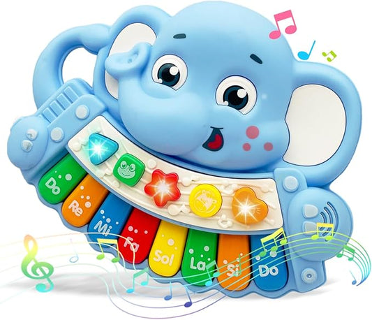 Baby Music Toys for Toddlers, Light Up Music Baby Toys for 18+ Months Early Learning Educational Piano Keyboard Infant Toys Baby Boy Girl Gifts (Elephant)