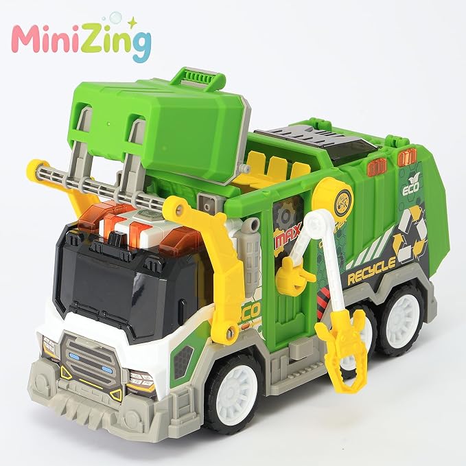 Truck Toy Set for Boys Girls Kids Toddler Gift of Easter Basket Stuffers | 4 bins, 2 launch cars, side clamp, top disposal. Friction power. Indoor/outdoor. Sparks exploration & new play ideas