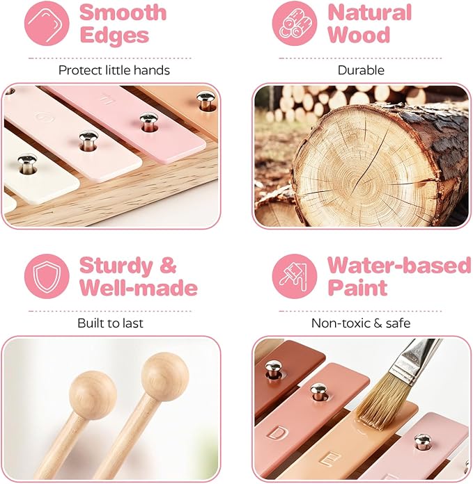 Vanplay Musical Toys for 2 Year Old Girls Birthday Gifts, Montessori Toys for 2 3 Year Old, 8 in 1 Wooden Musical Instruments with Xylophone/ Tambourine/Maracas for Toddler 2-4