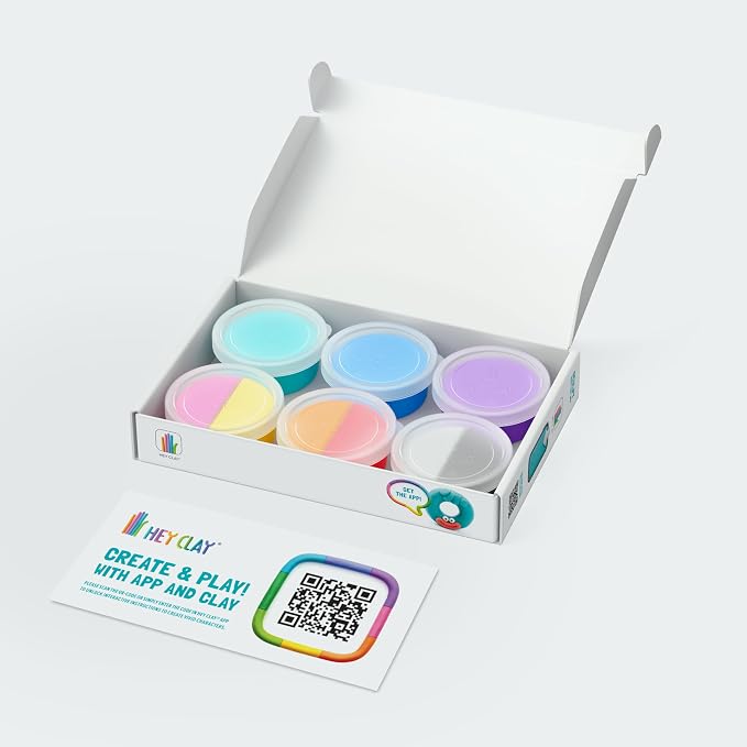 HEY CLAY Colorful Modeling Air Dry Clay for Kids 6 cans with Fun Interactive Instructions App - Kids Activities Age 3+ (Monsters: Hipster, Bigwig, Donut)