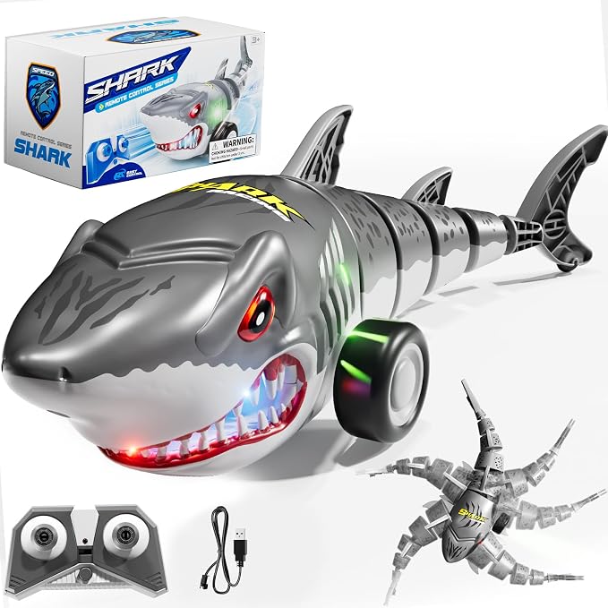 2.4Ghz Remote Control Shark Toys for Kids Boys, Electric RC Shark Car Truck Toys with Light, All Terrain RC Car Truck for Indoor Outdoor, Shark Toys Birthday Gifts for Kids Boys Girls Age 3-5 5-7 4-8