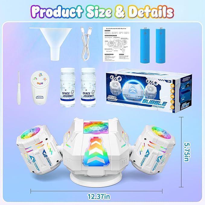 2026 RC Bubble Machine, 30000+ Big Bubbles Automatic Bubble Maker, Rechargeable Bubble Blower with 360° Rotation, 9 Lights & 2 Speeds, Outdoor Bubble Toys Gifts for Kids, Weddings, Birthday Parties