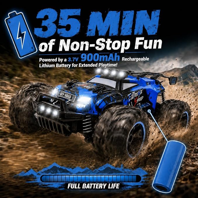 JoyRapt Remote Control RC Cars, 2.4GHz 1:18 2-Speed RC Car with LED Lights, 2WD Remote Control Truck Gifts for Beginner Boys Girls, Toy Car Birthday Christmas Easter Stuffer Gifts for Beginner Kids