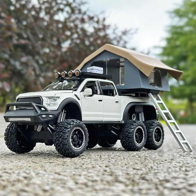 OANMYJJO Toy Trucks for Boys Age 4-7,Trucks for Kids F150 Diecast Truck,Model F150 Pickup Truck with Sightseeing Cabin,Pull Back Cars with Light and Sound,Trucks for Kids Ages 4-8（White）
