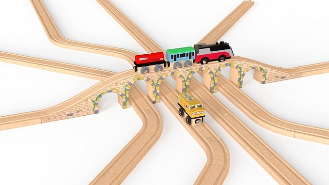Orbrium Solid Wood 6 Arches Viaduct Bridge for Wooden Railway Track Compatible with Thomas Trains Brio IKEA Mellisa and Doug Wooden Train Accessories Toddler Kids Age 3-8