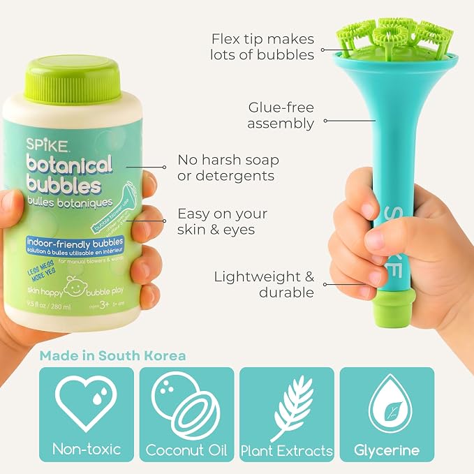 Innobaby Spike Mess Free Botanical Bubbles w/ 2 EZ Blow Wands & Trays -Aqua