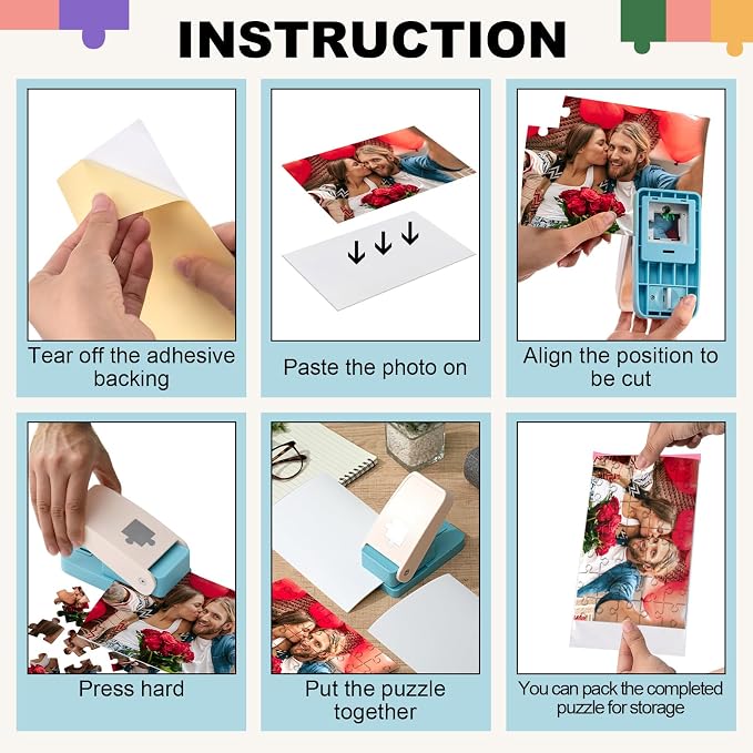 Talltalk DIY Photo Puzzle Punch Maker Set Valentines Custom Jigsaw Puzzle Piece Cutter Machine with Adhesive Foams and Storage Bags for Personalized Customized Pictures Craft Making Tool(5 x 7 Inch)