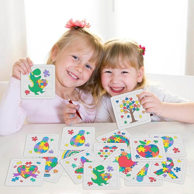 Cinrobiye 24-Pcs Autism Awareness Coloring Puzzle Kit Bulk Gifts – DIY Ribbon Puzzle Pieces with Color Pens for Teens & Adults, Autism Awareness Month Activities, School & Party Supplies