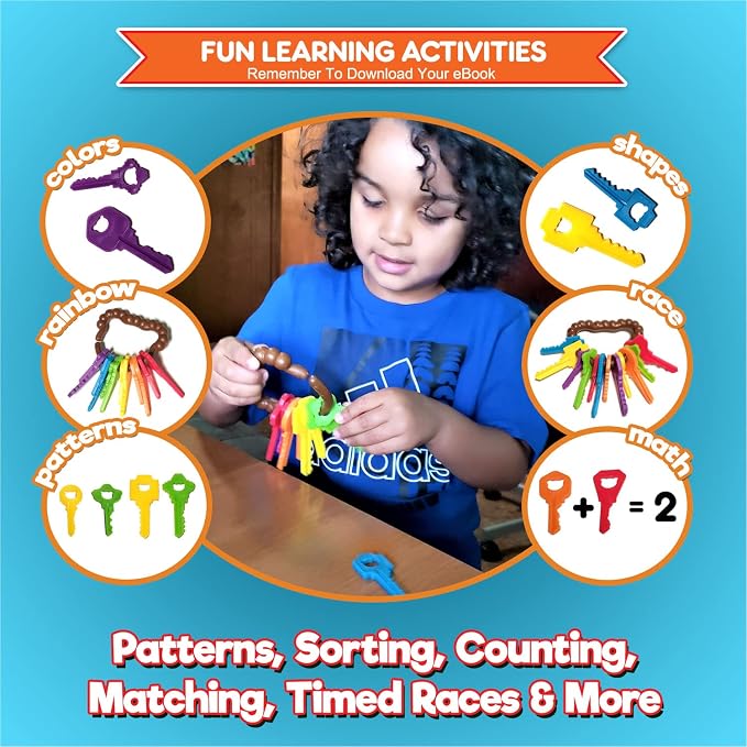 Baby Keys Montessori Toys for Toddlers - Toy Keys, Matching Toddler Games, Learning Toys for 2 Year Olds - Real Keys, Pretend Play Toys and Sensory Toys for Autistic Children with Activity eBook