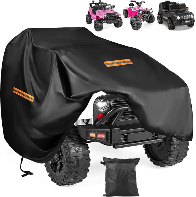 Large Toy Car Cover,Heavy Duty 420D Oxford Fabric Kids Ride-On Power Wheels Cover,Universal Covers for Kids Electric Vehicle,Waterproof,Anti-UV,Waterproof Strip,3 Reflective Strips,Windproof Buckles