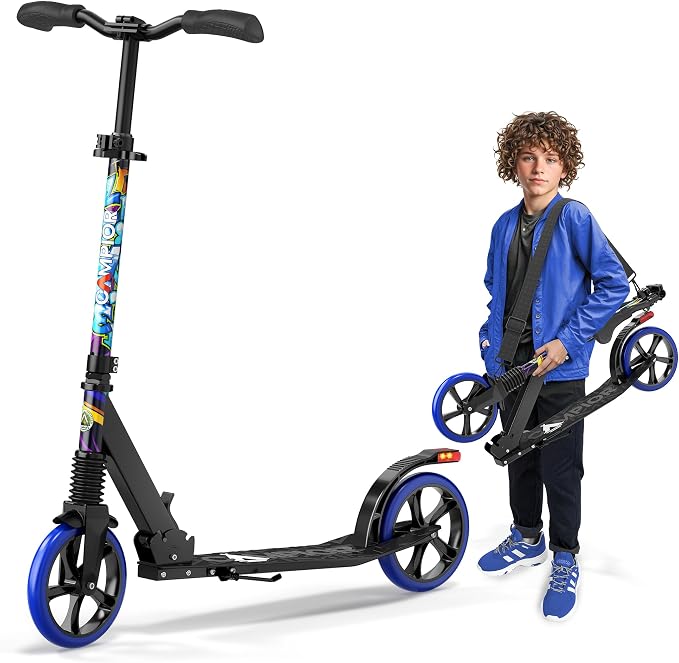 Campior Kick Scooter for Ages 6+, for Kids, Teens, and Adults, Max Load 240 LBS, Foldable, 8-inch Big Wheels for Kids and Adults, with Kickstand, 3 Adjustable Levels, Child Safety Approved, Tree