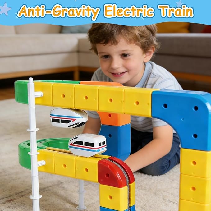 Electric Train Set for Kids Ages 4-8, 3D Infinity Track Building Toys, Cube Track with 360°Anti Gravity Race Track, STEM Learning Gift(80 pcs+2car).