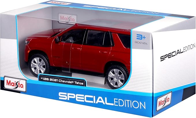 Maisto M31533 Chevy Tahoe 1/24 Red Plastic Miniature Vehicle for Children from 3 Years Old Ideal for Stimulating the Imagination and Creativity of Little Ones.