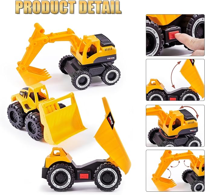 4-in-1 Construction Carrier Truck Toys for Kids | Semi Toy Car Kids Toy with Excavator and Dump Truck, Great Gift for Age 3+ Years Old Boys Girls