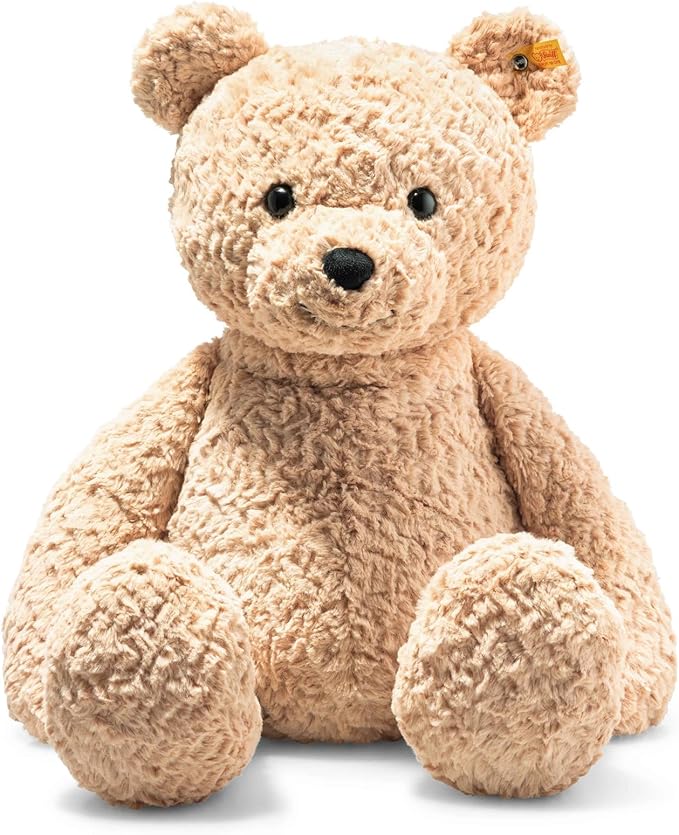 Steiff soft toy Jimmy Teddy Bear, cute cuddly toy with plastic eyes, children, boys & girls, plush animal 55 cm, light brown, 067181