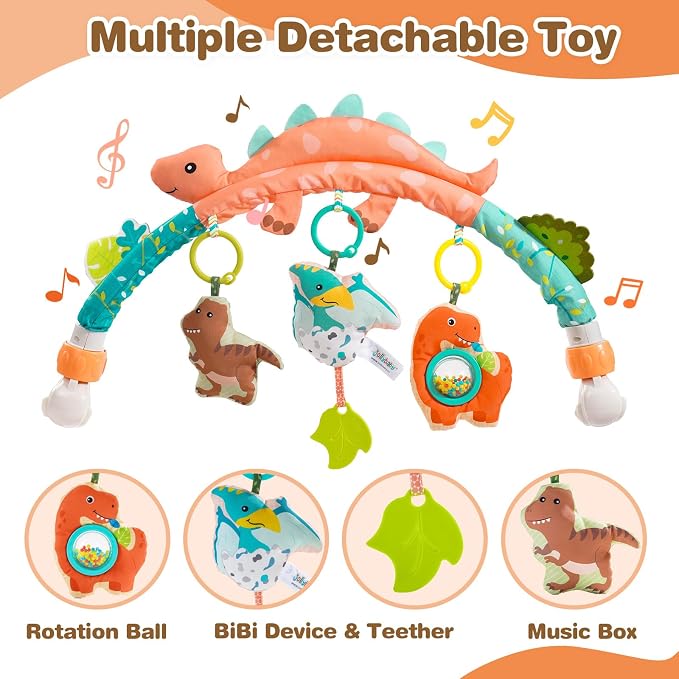 Jollybaby Bassinet Stroller Crib Mobile Toy for Baby 0-6-12 Months, Infant Clip On Arch Hanging Toy, Montessori Sensory Nursery Mobiles Toy for Newborn Gift - Dinosaur