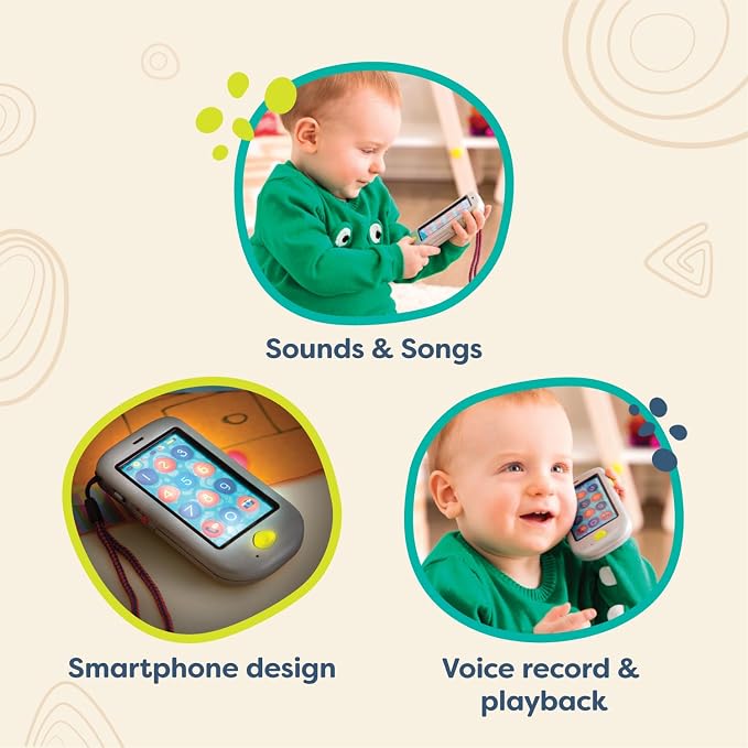 B. toys – Hi Phone – Silver – Pretend Play Smartphone – Interactive Kids' Cellphone – Sounds & Songs – Toy Phone for Toddlers – 18+ Months