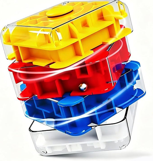 3D Rolling Ball Maze Cube, Large Labyrinth Puzzle, Brain Teaser Toy for Spatial Recognition and Logical Thinking (4 Sections)