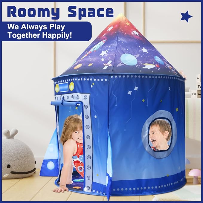 Kaivee Rocket Ship Space Pop Up Play Tent for Kids-Astronaut Pretend Playhouse Gift for 3-5 Year Old Girls Boys