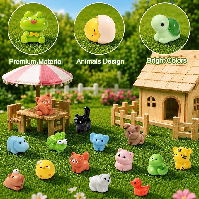 DIYDEC 85pcs Mini Resin Animal, Miniature Figures to Hide Little Tiny Resin Animal Small Duck Toys for Party Favors Bag Fillers Fairy Garden Dollhouse Crafts Decor