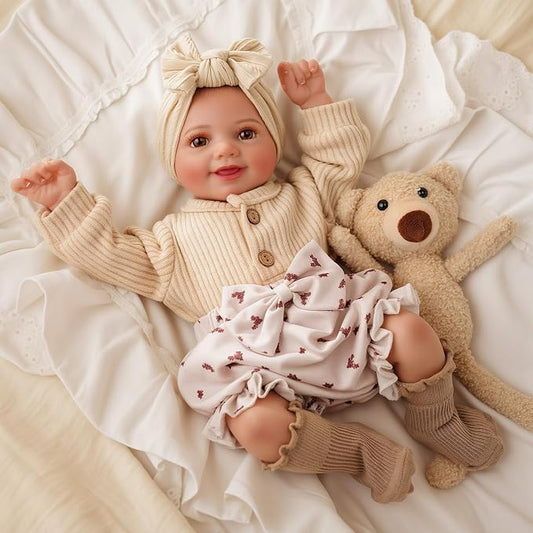 BABESIDE Reborn Baby Dolls Sunny - 17Inch Cute Soft Vinyl Realistic Baby Doll Poseable Smiling Real Life Baby Dolls with Complete Accessories for 3+ Years Old Gifts