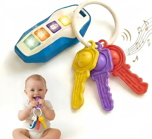 Toy Car Keys for Toddlers 1-3, Soft Silicone Baby Teething Toys with Gentle Lights and Sounds, Non-Toxic Lightweight Pretend Play Sensory Toys for 1 Year Old Boy Girl Birthday Gifts,(blue)
