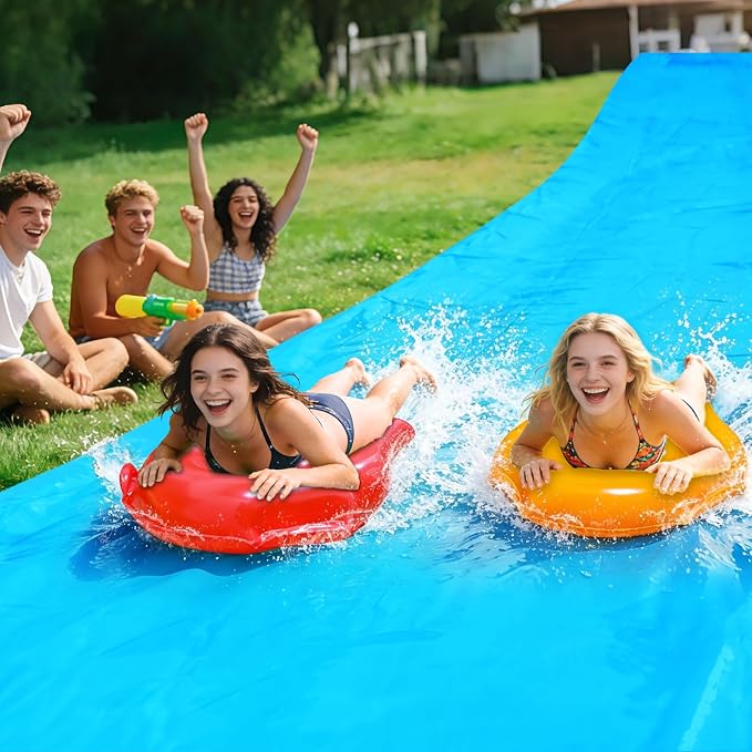 40 FT X 7FT Extra Long n Width Slip Water Slide, Heavy Duty Lawn Water Slides and 3 Bodyboards 6 Stakes, Summer Outdoor Water Toys for Kids Teens and Adults Backyard Beach Swimming Pool Party