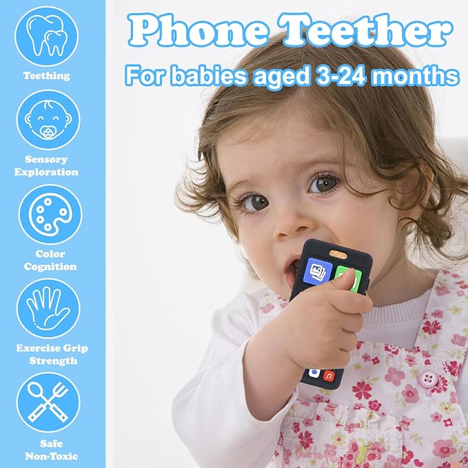 Baby Silicone Teething Toys, Phone and Remote Control Teether Toys for Toddlers 3-18 Months, Boys Girls Babies Teething Toy, Baby Chew Toy, Freezer BPA Free