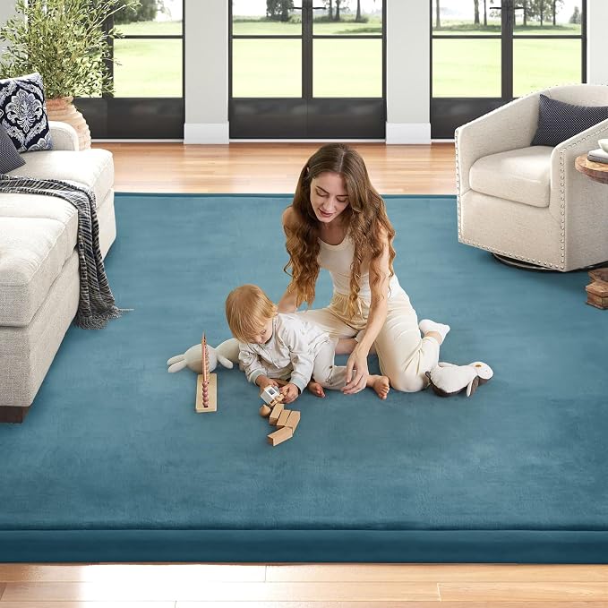 Baby Play Mat for Floor Nursery Rug Muscle Mat Area Rug Playroom Rug 79"x118" Playpen Mat Elastic Foam 1.3" Thick Crawling Mat for Babies,Toddlers, Infants, Kids,Indigo