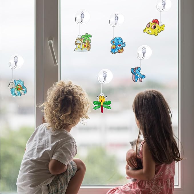 Sratte 48 Pcs Sun Catcher Kits for Art Window DIY Suncatchers Craft for Kids Animals Summer Window Art Paint with 24 Suction Cups for Kids Ornament Birthday Party Activities Home Decor Supplies