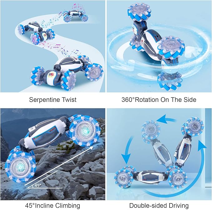 Fosgoit Gesture Sensing RC Stunt Car, Toys for Boys Girls 6-12 Year Old 4WD Remote Control Car 360° Rotate Transform Off-Road Drift RC Toy with Lights Music, 2.4Ghz Hand Control Birthday Xmas Gifts