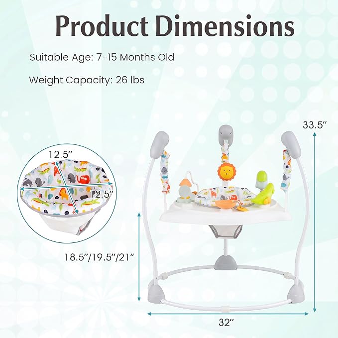 HONEY JOY Baby Bouncer Activity Center, Infant Jumper and Table w/ 360° Rotary Seat, 3 Adjustable Heights, Music, Sounds & Developmental Toys, Activity Center for Babies (White)