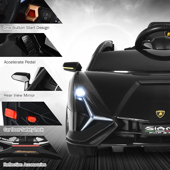 INFANS 12V Licensed Lamborghini Sian Kids Ride On Car with Parent Remote Control, Spring Suspension, MP3 Player, Electric Toy Roadster Carbon Fiber Textured for Toddler (Black Golden)
