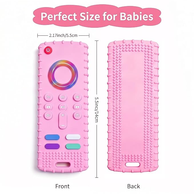 SOLIFEGOBLE Silicone TV Remote Teething Toy, BPA-Free Food Grade Teether for Babies 6-24 Months, Soft Chew Toy with Textured Buttons, Teething Relief & Sensory Play (Pink)