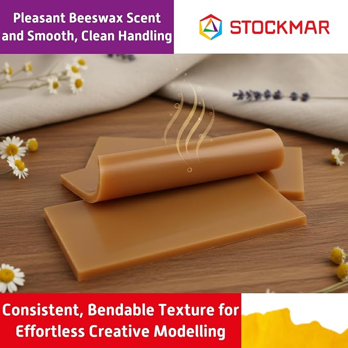 Stockmar Modelling Beeswax Sheets – 3 Sheets of Natural Color for Creative Sculpting, Handwork, Artistic Designs, and Shaping – Malleable Beeswax Arts and Crafts Supplies for Artists