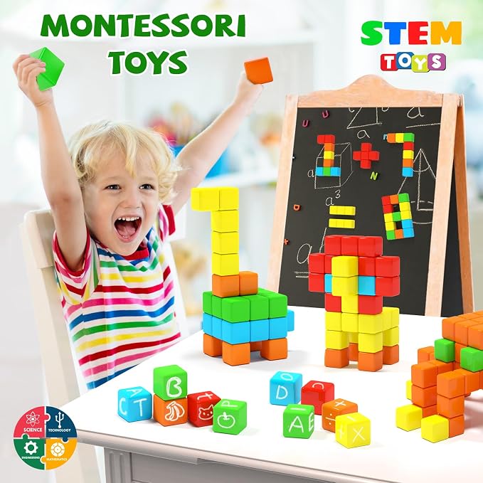 40pcs Magnetic Blocks, Gifts for 3 4 5 6 Year Old Girls & Boys, Magnet Building Blocks for Toddlers,STEM Preschool Sensory Toys for Kids Ages 3-5 4-8