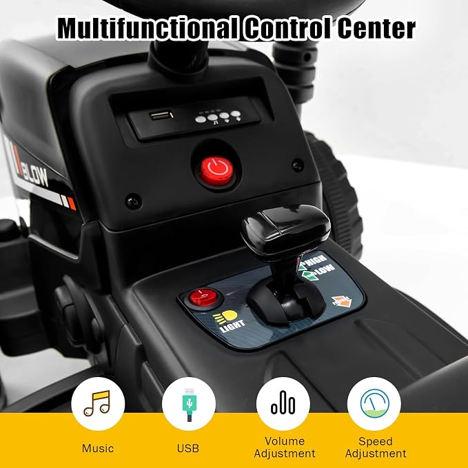 Costzon Ride on Tractor with Detachable Trailer, Kids' Electric Vehicles w/3-Gear-Shift Ground Loader, Wireless Design & USB, 7 LED Headlights, Remote Control Tractor Toy for Kids 3+ (12V, Black)