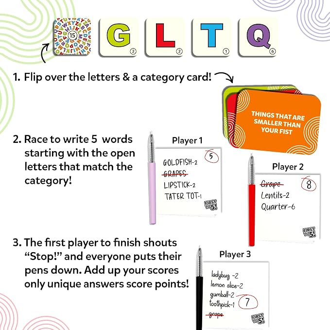 Skillmatics Board & Card Game - First to 5, Category Game with a Twist, Perfect for Parties, Family, Game Night, Quick Thinking, Gifts for Kids, Teens, Adults, Ages 8, 9, 10 & Up, 2-8 Players