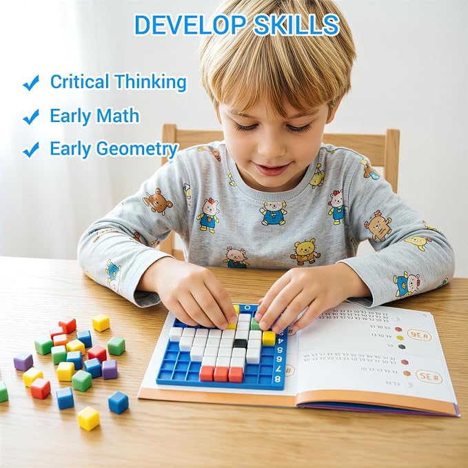Pixel Art Kit for Kids Ages 5-8-12 – STEM Building Toy with 400+ Colorful Cubes & Challenge Cards | Fine Motor Skills, Math & Coding Activities | Educational Science Gift for Boys and Girls
