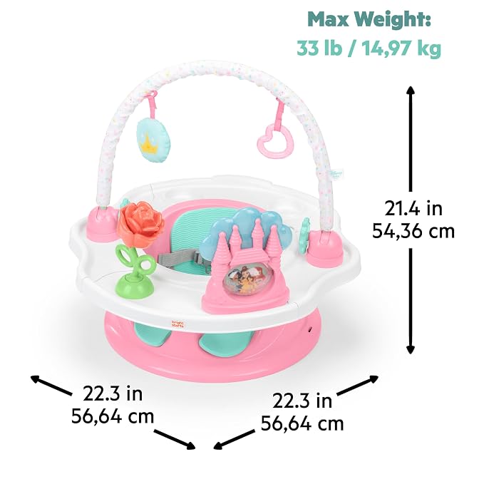 Bright Starts Disney Princess SuperSeat, Fun Baby Seat for Sitting Up, Playtime, and Meals, Ages 4 Months to 4 Years, Pink