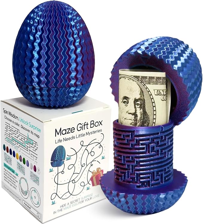2026 Mystery Egg Maze Puzzle Box: 4 Unique Mazes Money Holder with Hidden Compartment, Brain Teaser Game for Cash & Gifts, Reusable Surprise Container for Easter Birthday Christmas Party