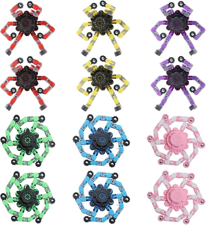 12Pcs Transformable Fidget Spinners Toys- Deformable Fingertip Gyro Stress Relief Sensory Toys, Easter Party Favors & Birthday Gifts for Kids Adults Boys Girls