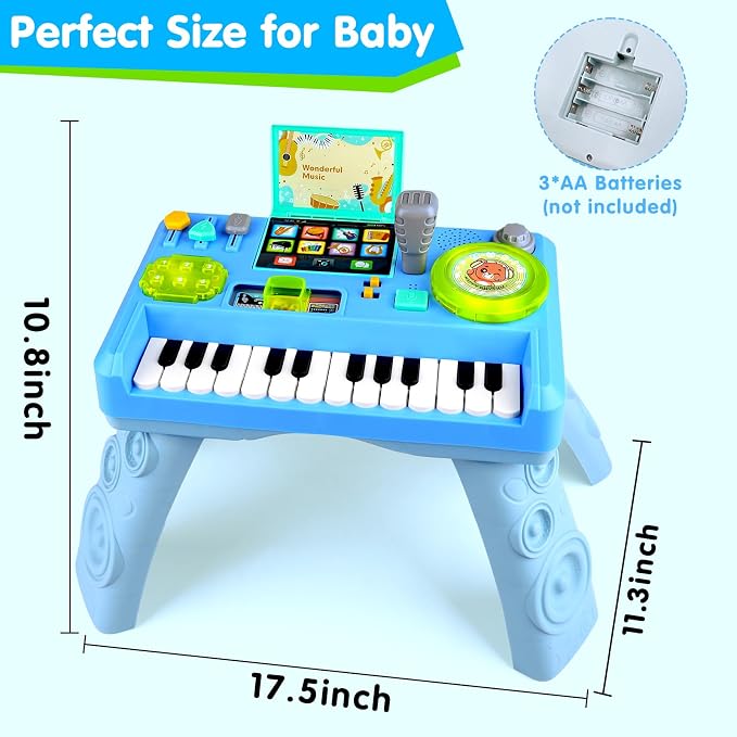 Baby DJ Activity Table for Toddlers 1-3, Baby Musical Piano Toys for 1 Year Old Boy with Music & Light Toddler Learning Educational Infant Toy 6-9-12-18 Months for 1st One Boy Girl First Birthday Gift